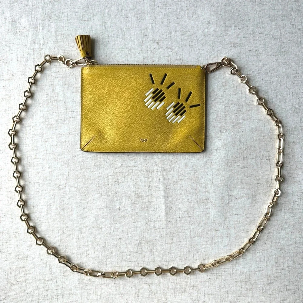 Anya Hindmarch Yellow Eyes Leather Pouch Crossbody Bag Detachable Gold Chain‎